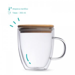Double-Walled glasses with lid and handle, noble (2 pcs.) 350ml.