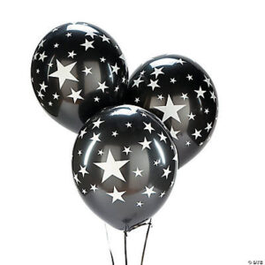 Black with Silver Stars 11 Latex Balloons