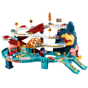 Dinosaur Winding Road Rail Car, Track Toys With Mini Hot Cars, Vehicle Playset Toy With Music