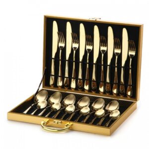 Cutlery set in a suitcase – gold color, 24 pcs.