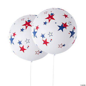 Jumbo Red and Blue Stars on White 36″ Latex Balloons